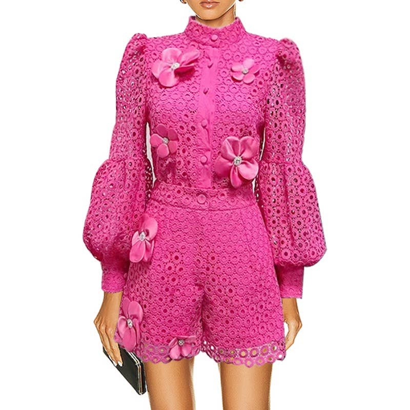 Lace Lantern Sleeve Suit - Chic Summer Set