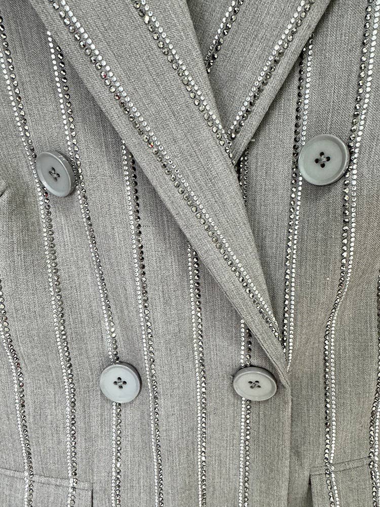 Grey Handmade Hot Diamond Double-Breasted Suit Set