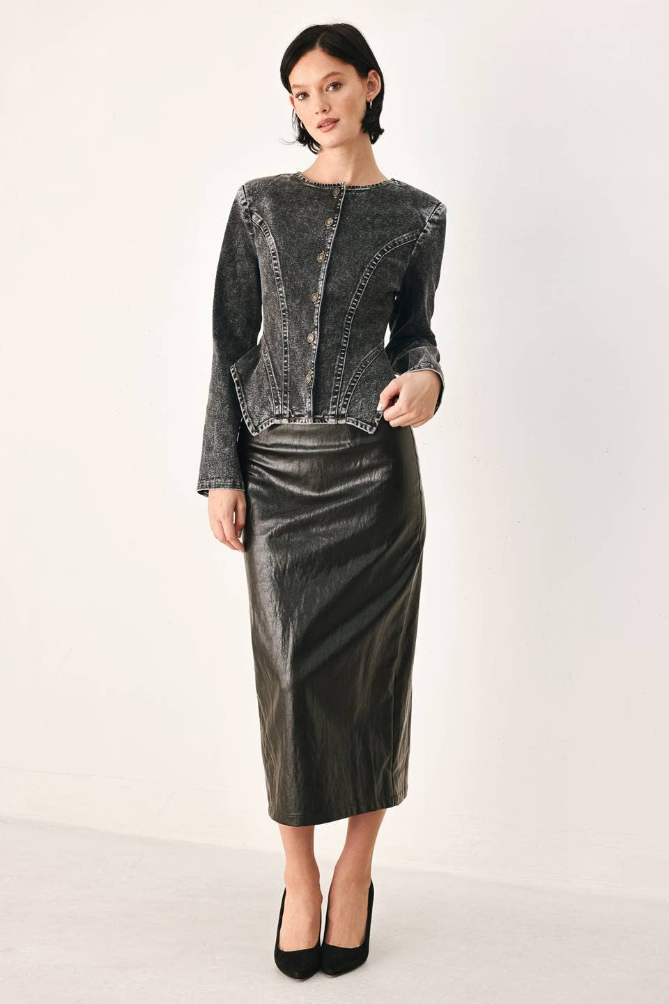 An acid washed denim peplum jacket  - FJ1574