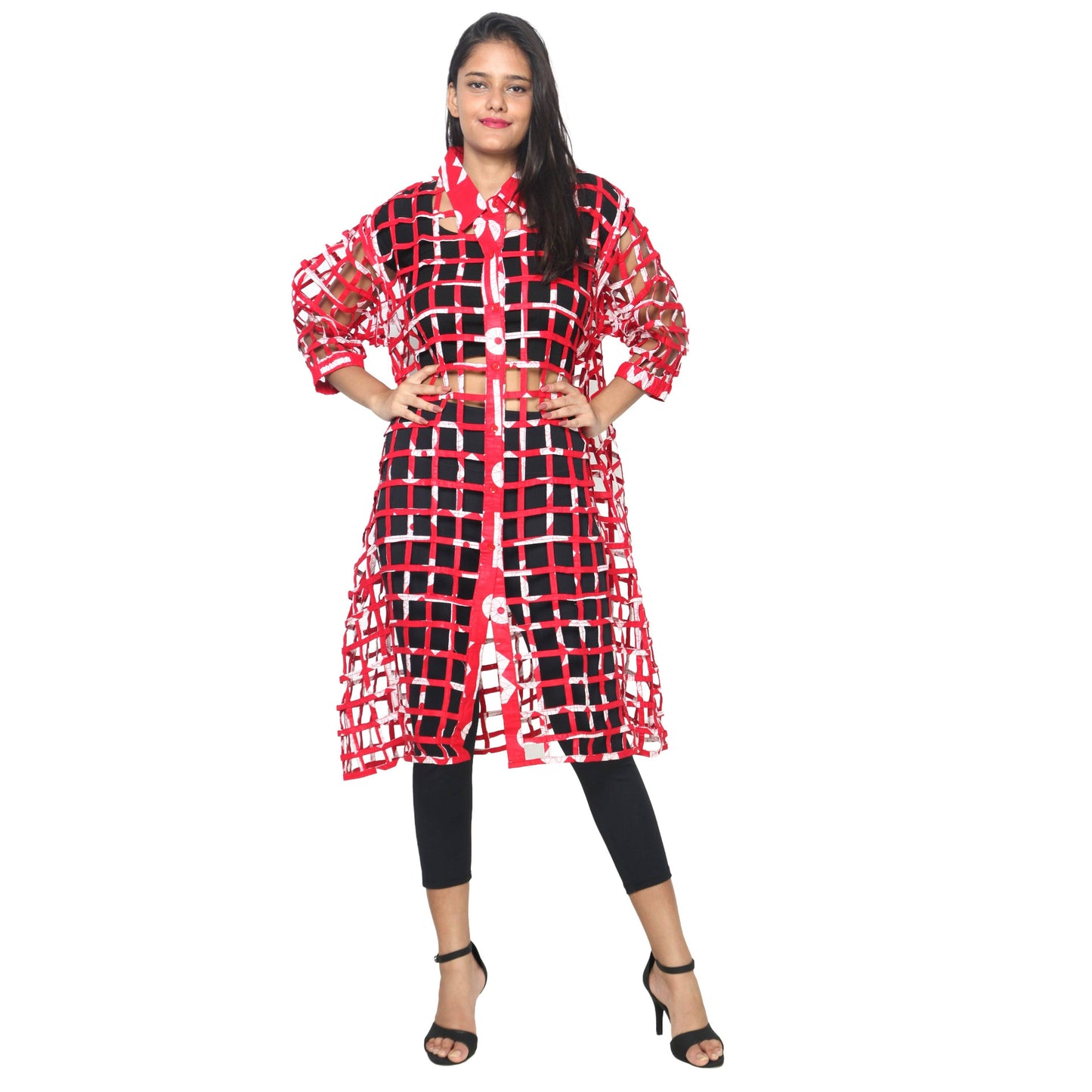 Women's Collared Cage Long Button Shirt -- FI-ST129