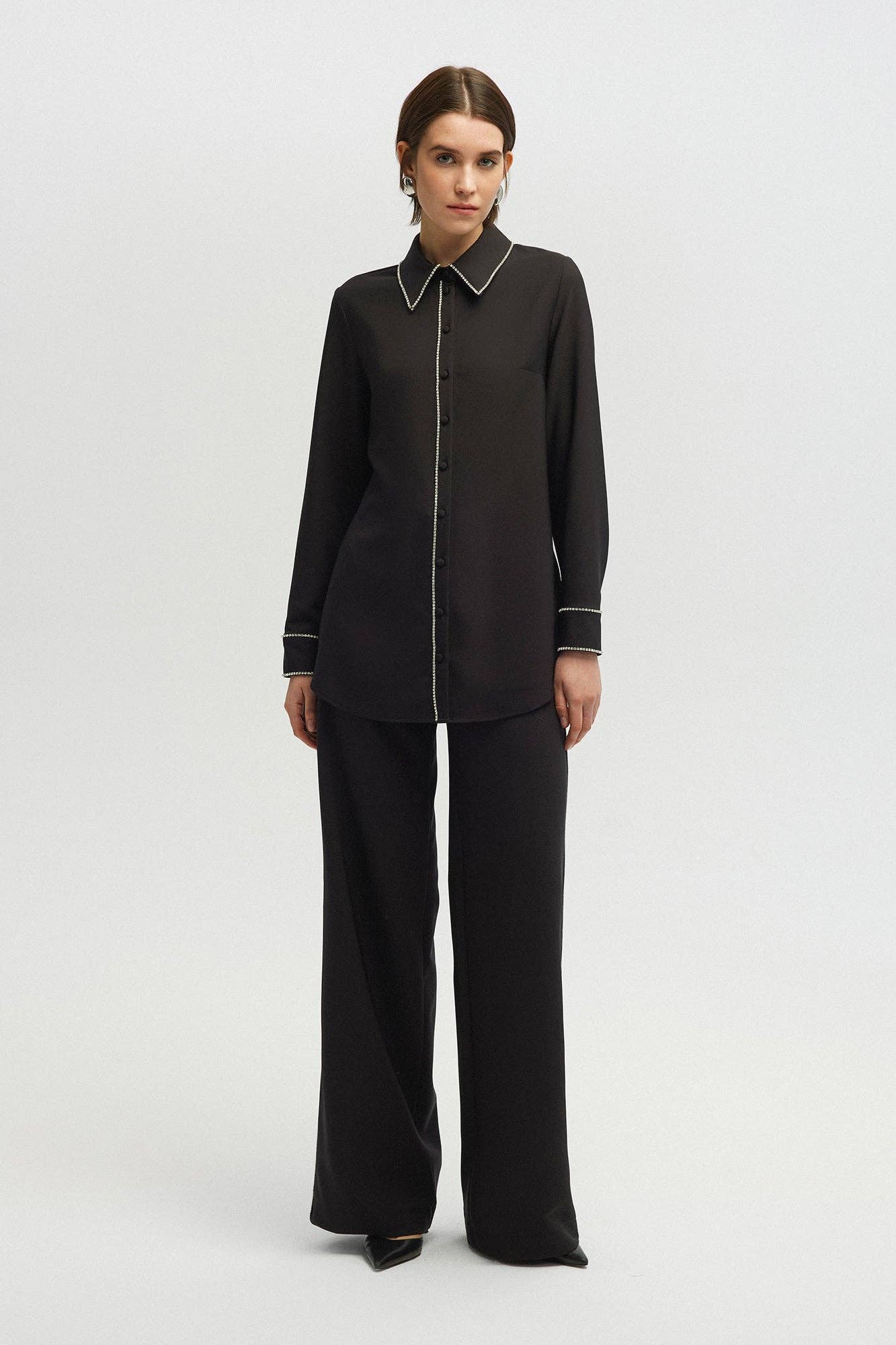 STONE EMBELLISHED CREPE SHIRT