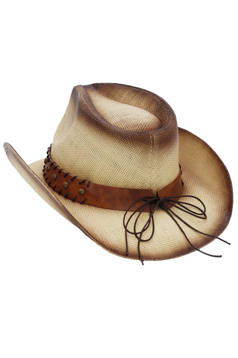 Star Stitched Belt Hard Shell Straw Cowboy Hat
