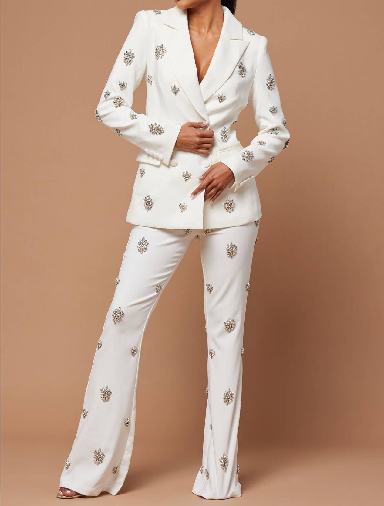 Diamond Beaded Suit Jacket & Flared Trousers Set