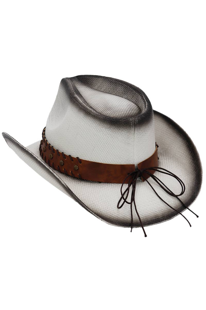 Star Stitched Belt Hard Shell Straw Cowboy Hat