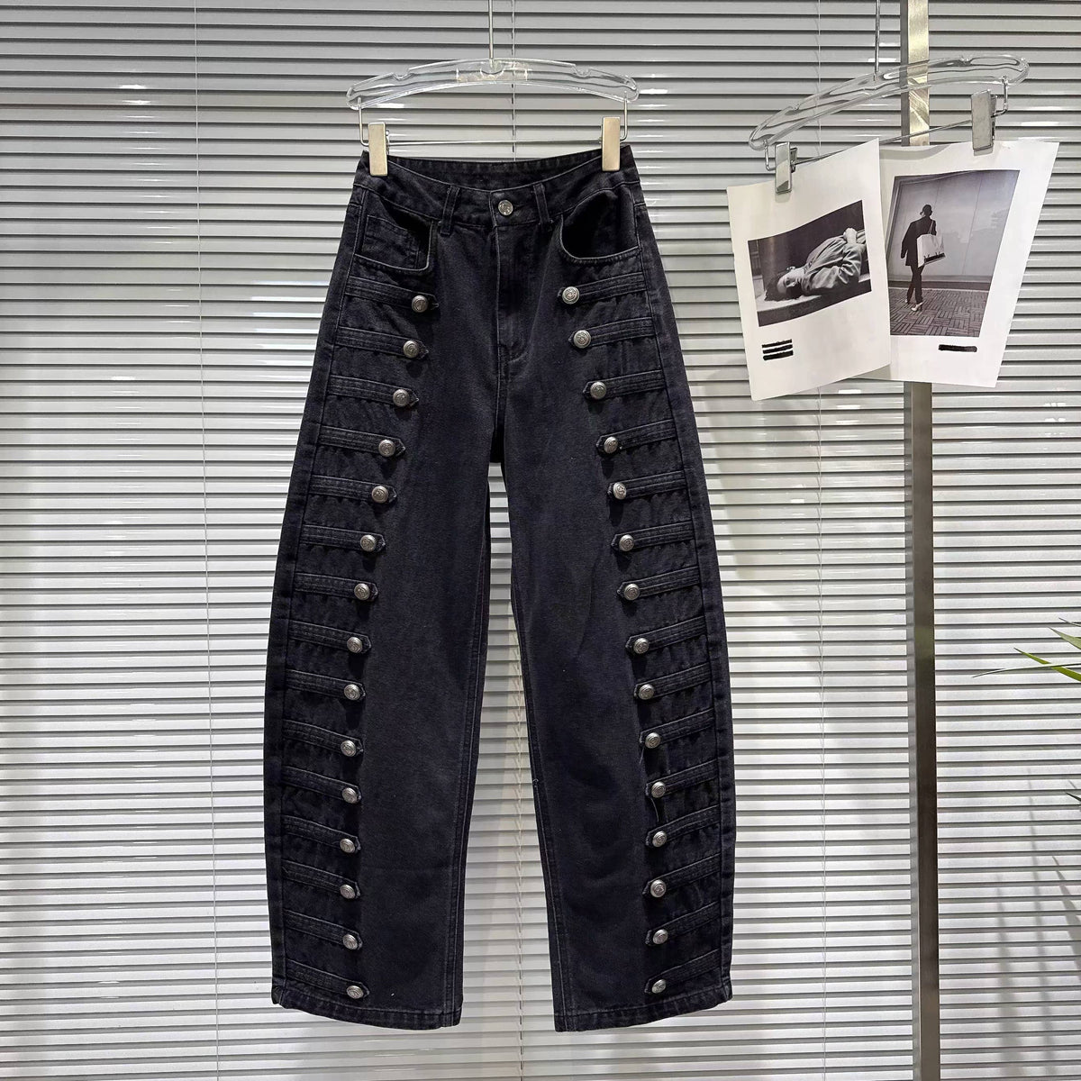 DY40Y Metal Button Wide Leg Barrel Denim Jeans