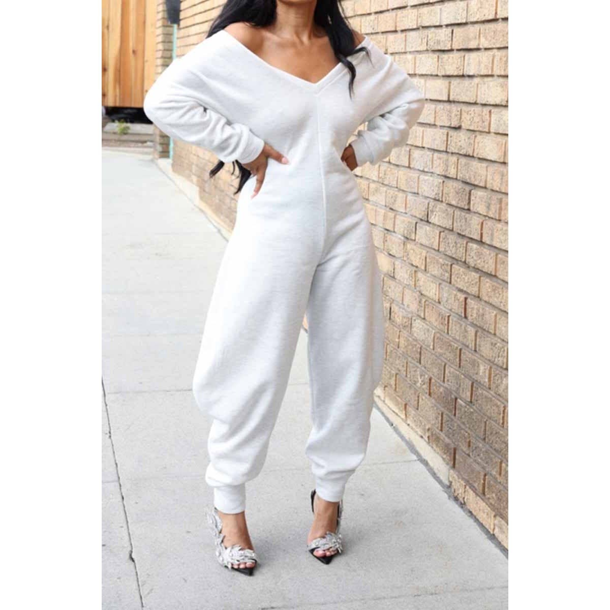 Off Shoulder Cozy Sweatshirt Jumpsuit - Plus Size