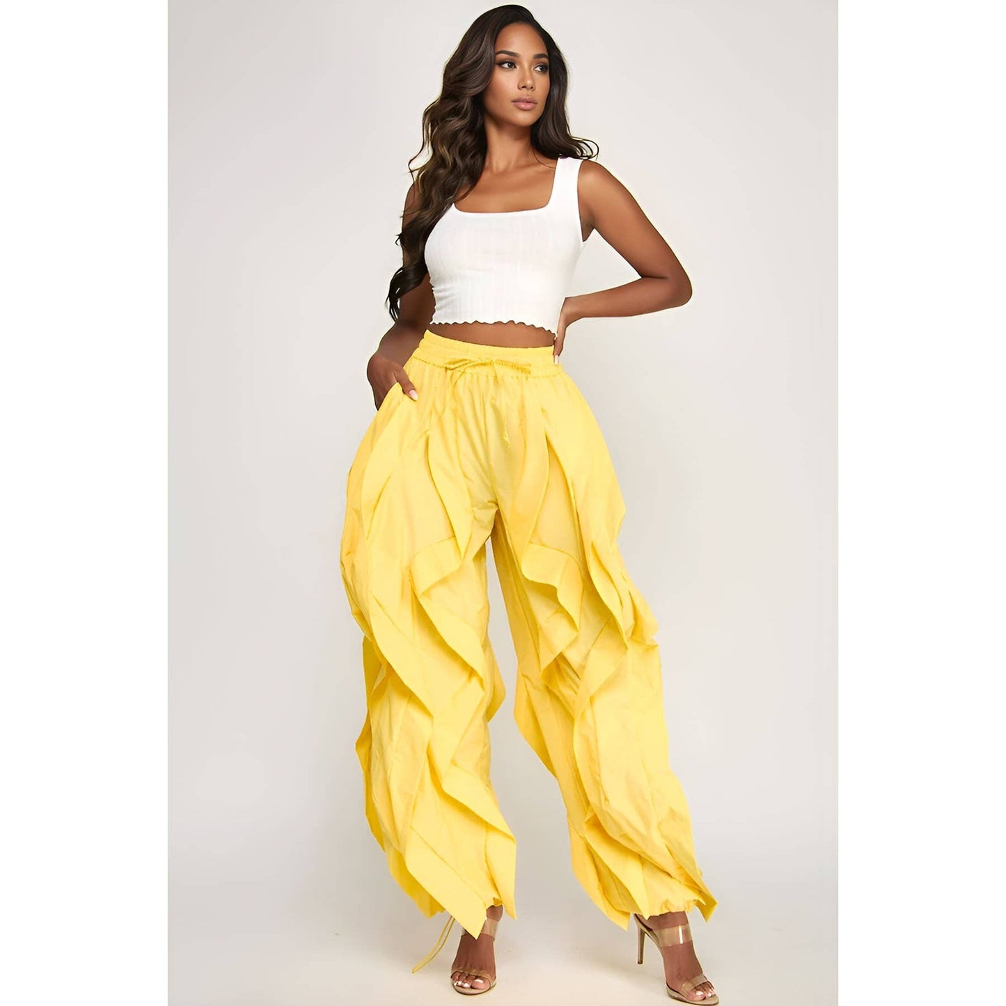 Oversized Wide Leg Ruffle Jogger Pants