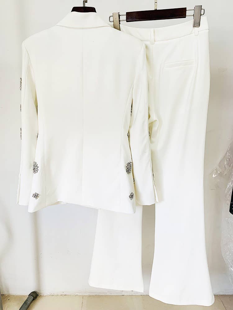 Diamond Beaded Suit Jacket & Flared Trousers Set