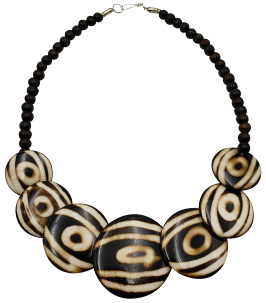 Batik Print Resin Necklace With Wooden beads