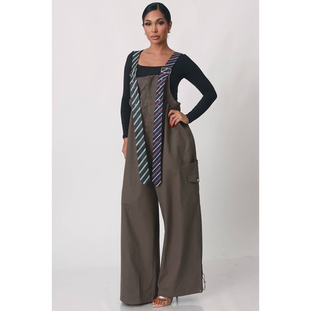 Stripe Tie Strap Detail Wide Leg Jumpsuit