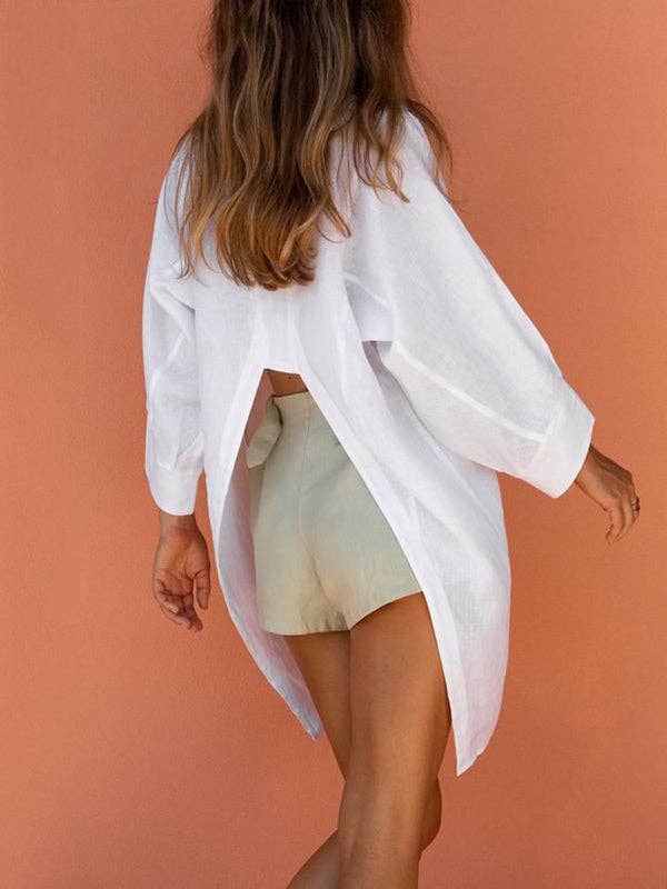 Casual Long Sleeve Split Notch Collar Blouse
