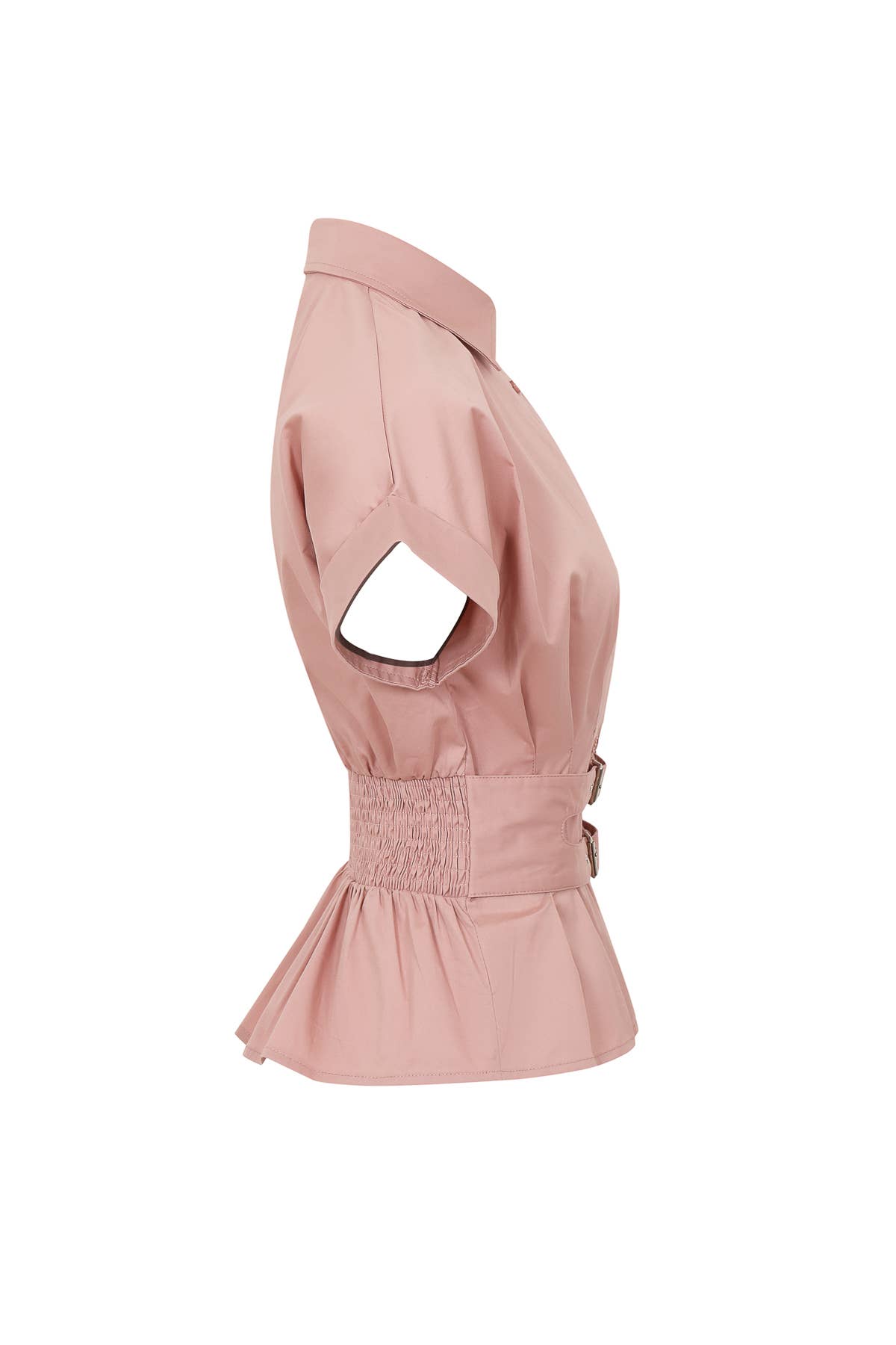 Belted Contour Woven Pleated Short Sleeve Top