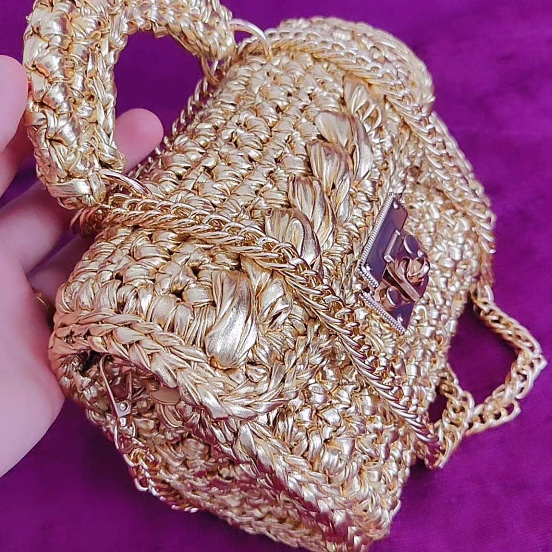 Metallic Evening Clutch Bag - Handmade Crochet