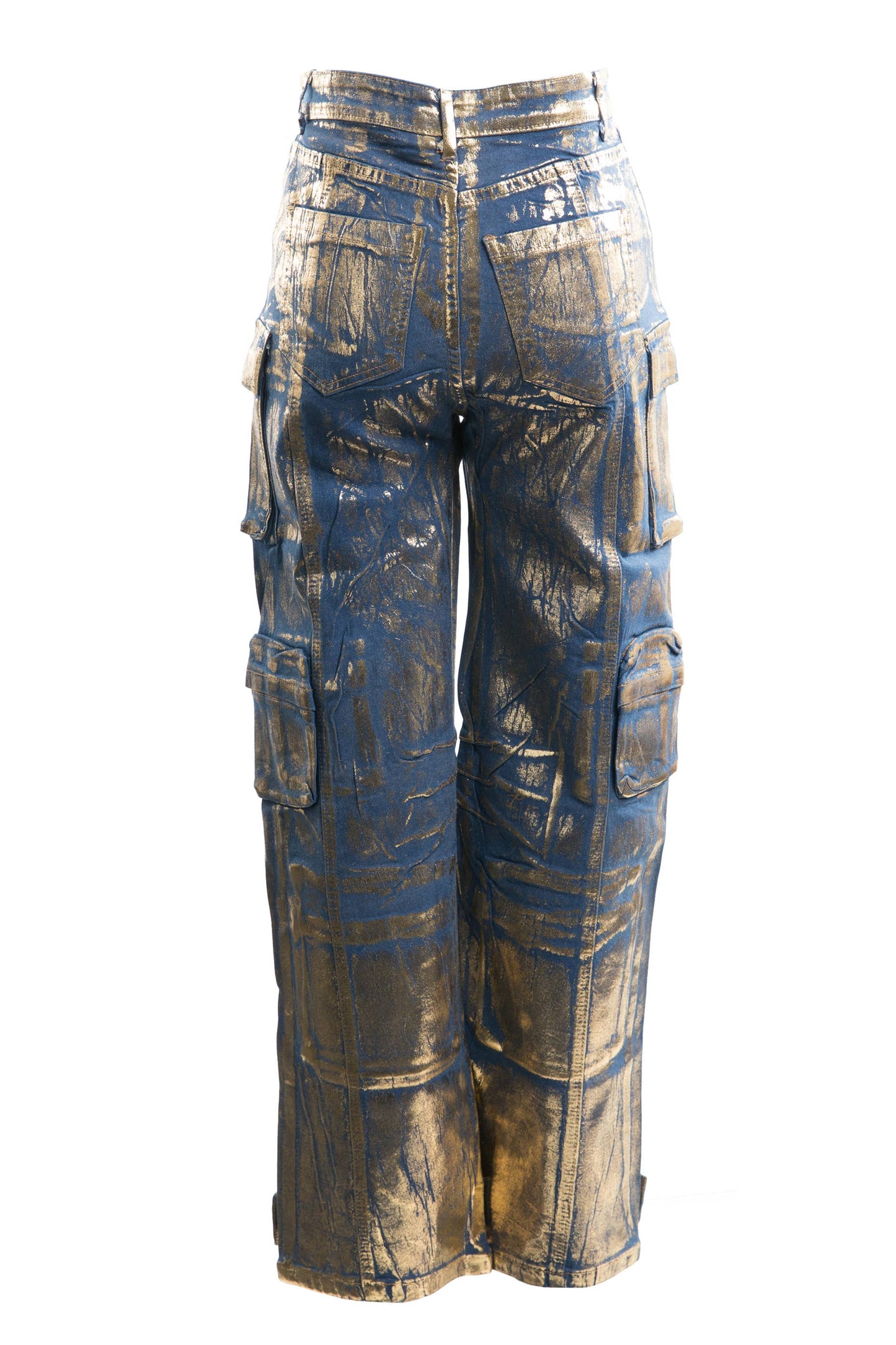 FOIL CARGO WIDE LEG JEANS - GOLD