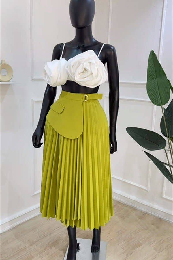 Fashion High Waist Design Sense A-Line Pleated Mid-Length Skirt