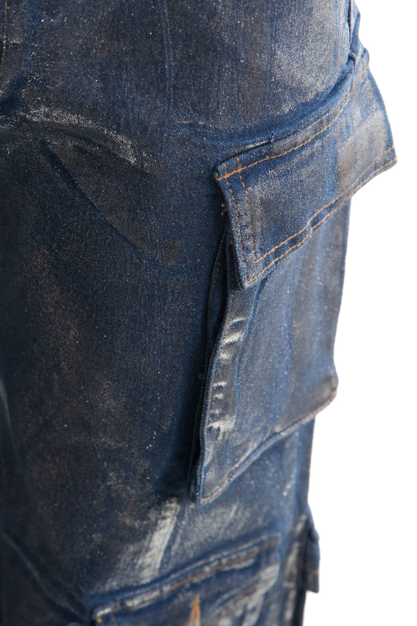 FOIL CARGO WIDE LEG JEANS - GOLD