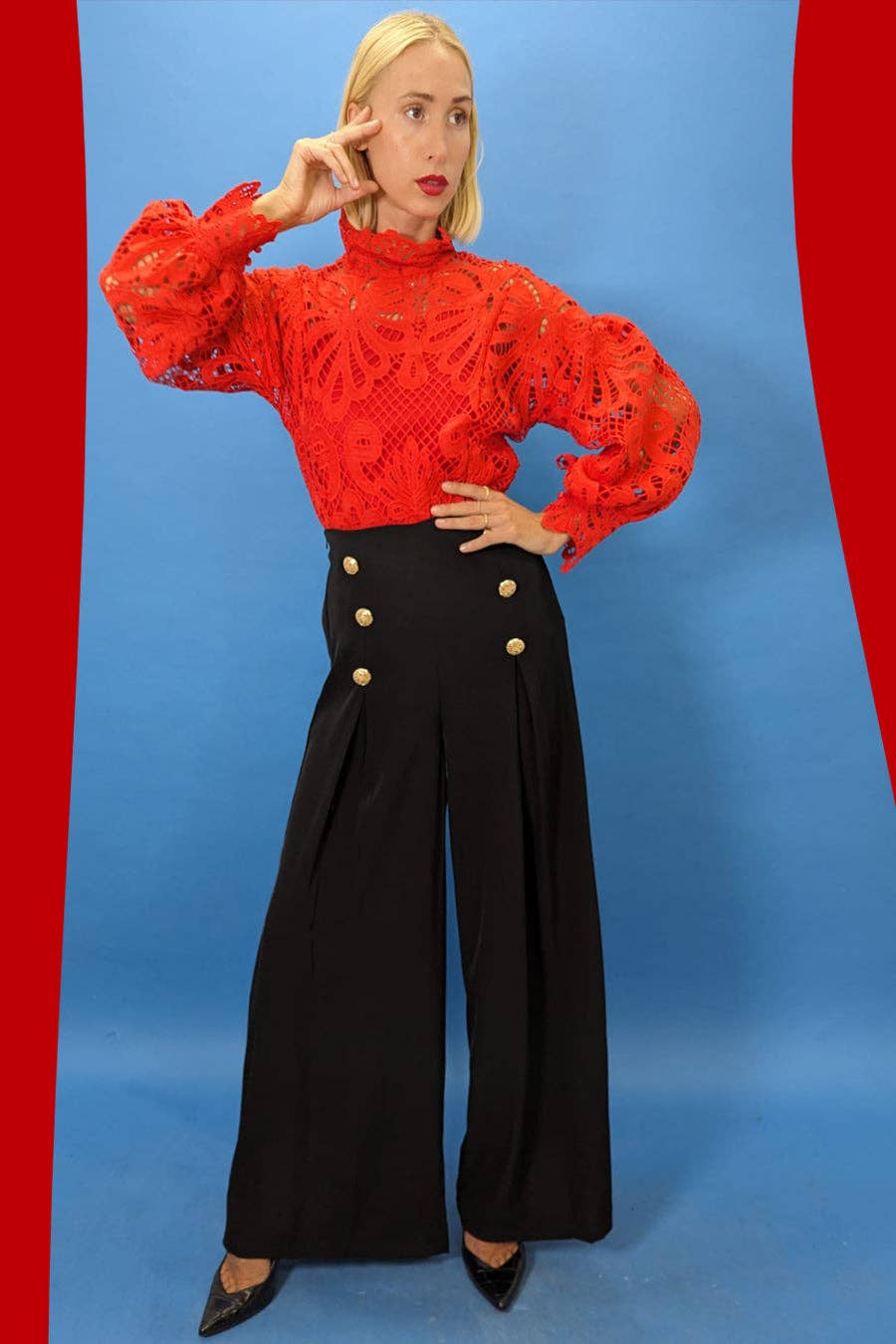 Lace Crochet Red Elegant blouse - N by Nancy