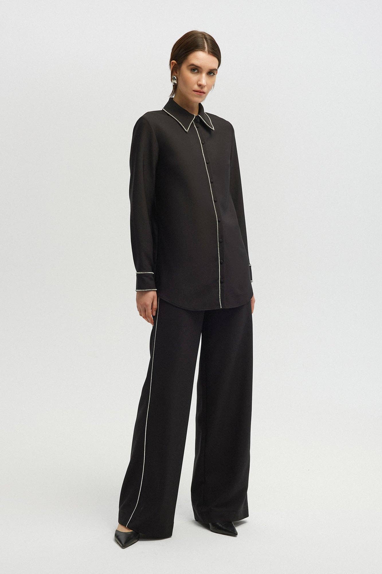 STONE EMBELLISHED CREPE SHIRT