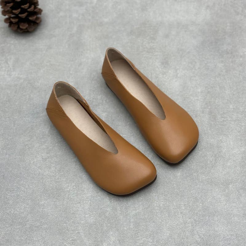 Women Summer Solid Soft Leather Low Heel Shoes