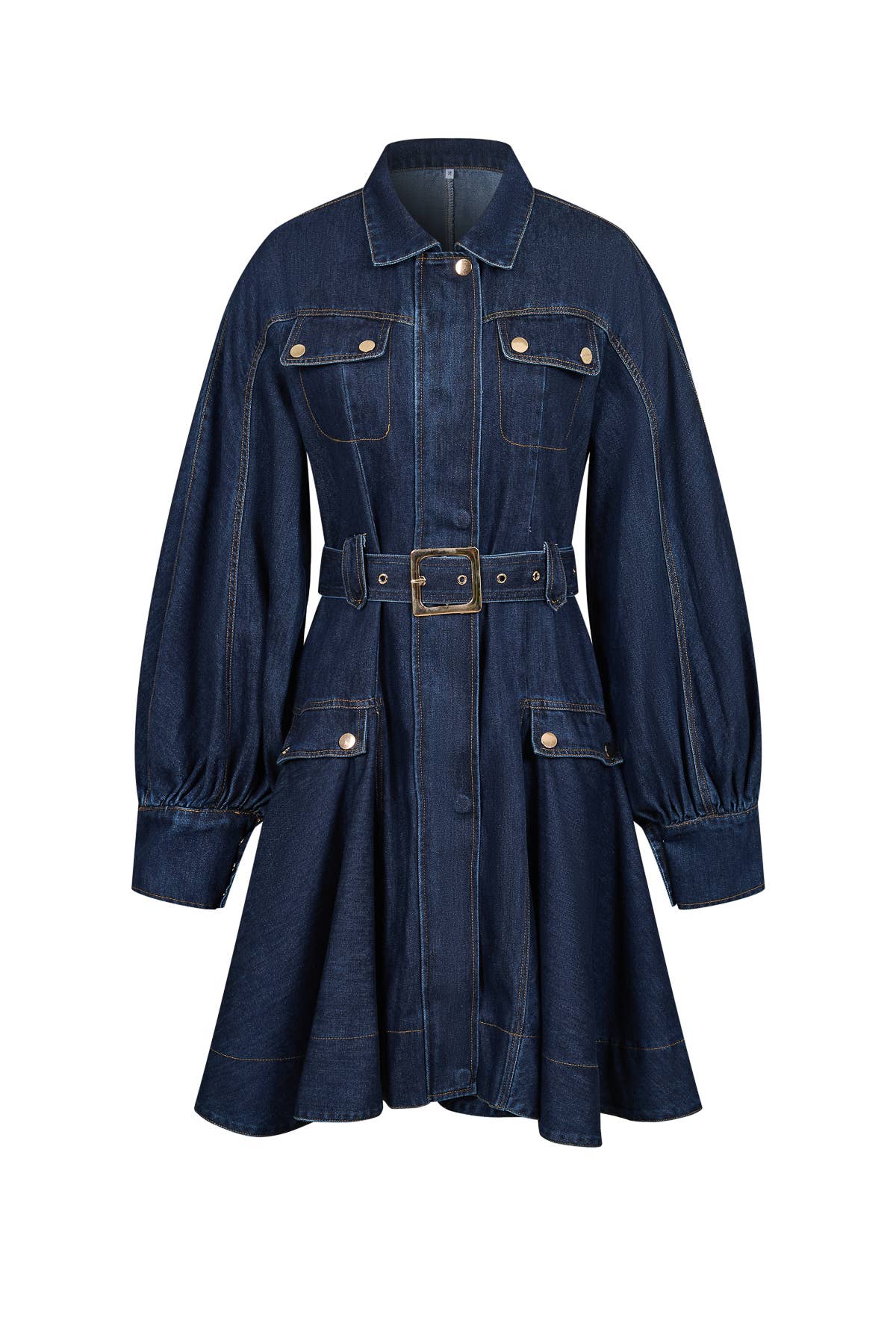Denim Long Sleeve Dress with Belt