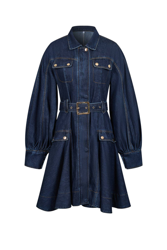 Denim Long Sleeve Dress with Belt