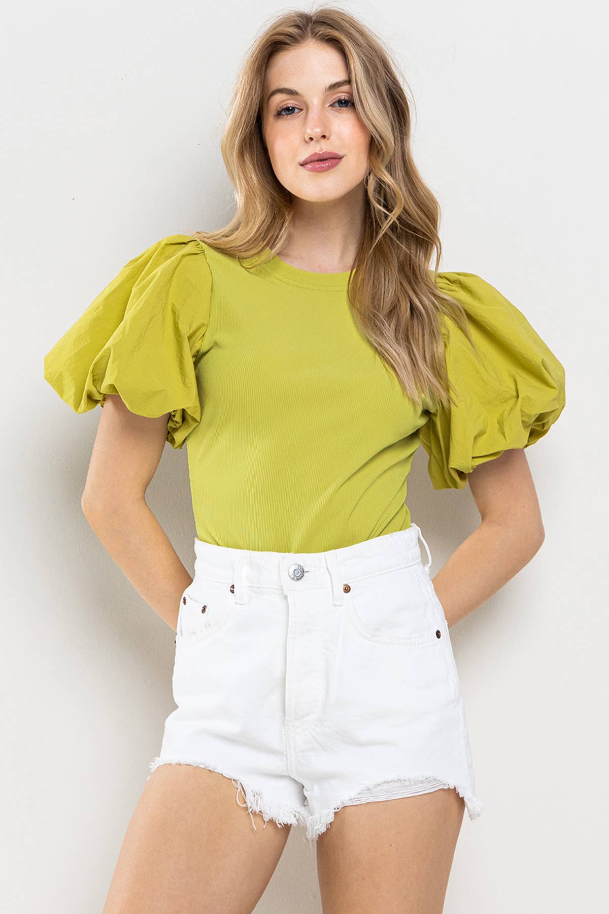 Solid Big Puff Sleeve Bodysuit / BC60750SA