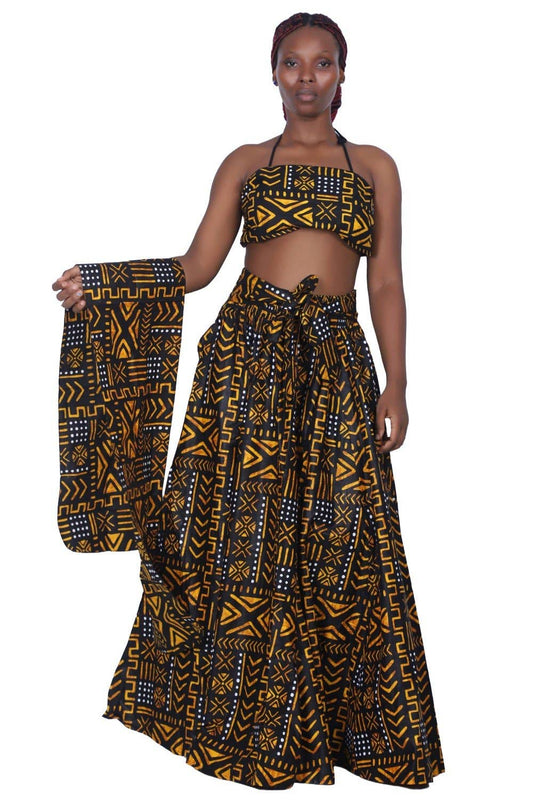 16317-289 African Print Wax Print Skirt with Headwrap