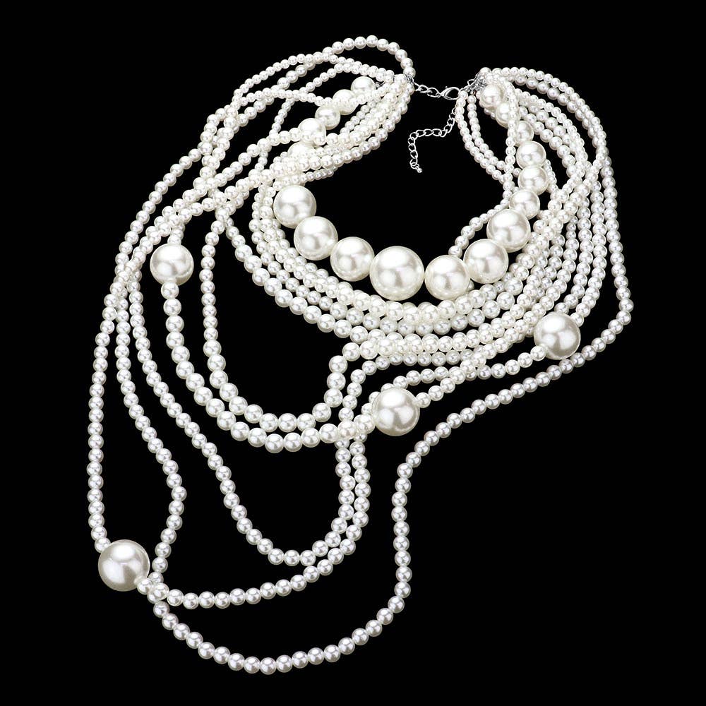 Multi Layered Pearl Bib Necklace