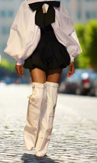 AZALEA WANG ALEXIA FOLD OVER WEDGE BOOT IN WHITE