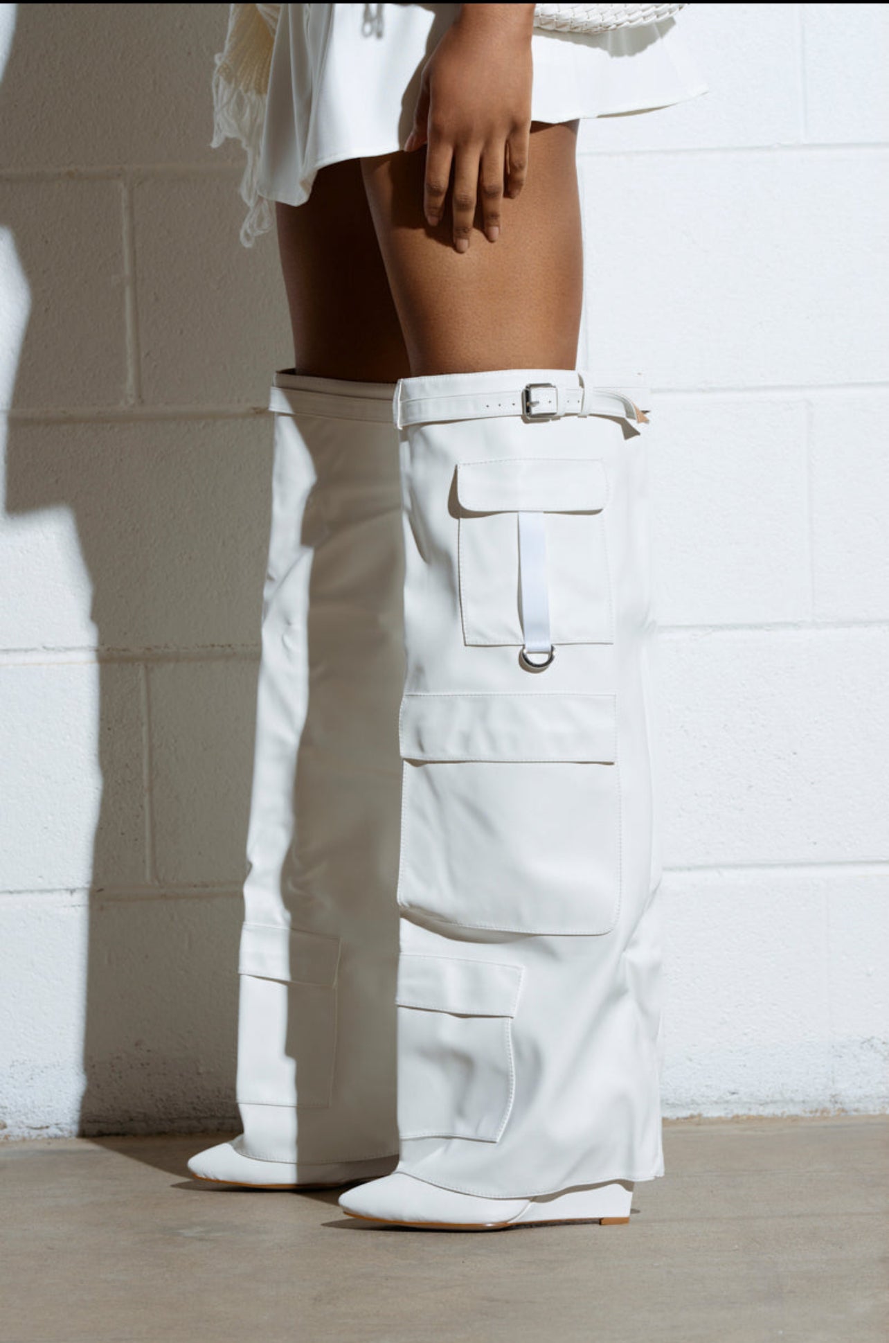 AZALEA WANG ALEXIA FOLD OVER WEDGE BOOT IN WHITE