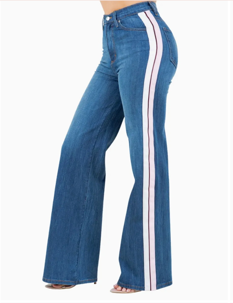 Striped Wide Leg Jean in Blue