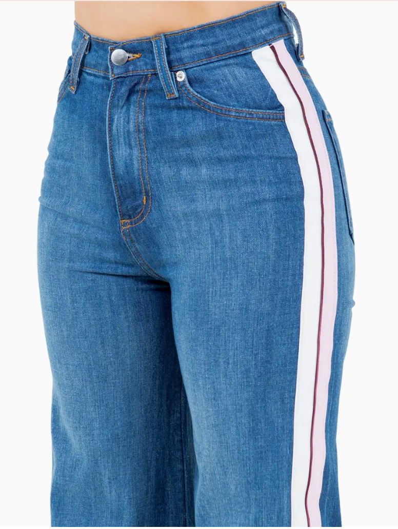 Striped Wide Leg Jean in Blue