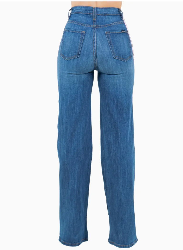 Striped Wide Leg Jean in Blue
