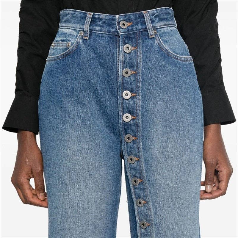 Button High-Waisted Straight Leg Jeans