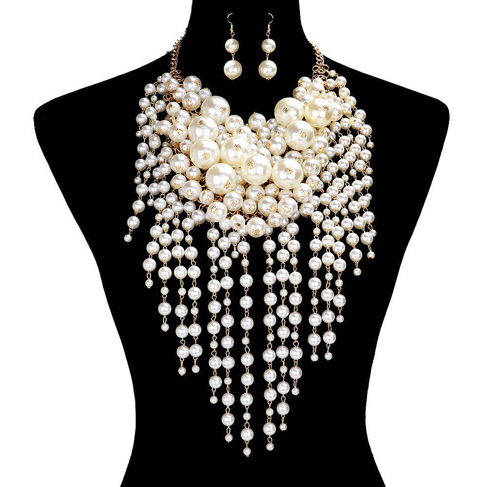 Pearl Cluster Statement Necklace