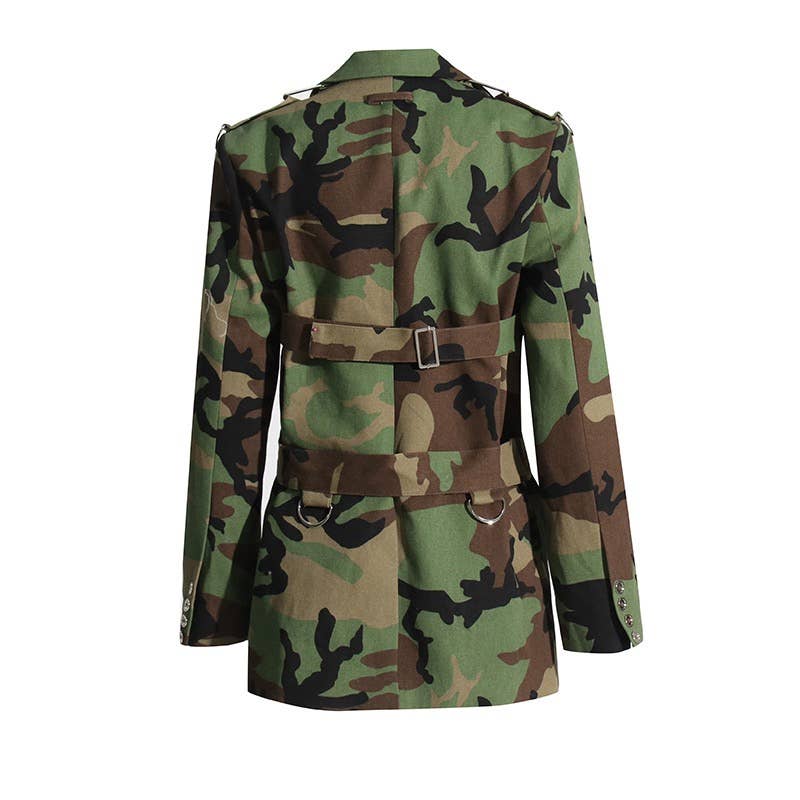 Camouflage Belted Blazer with Military Accents