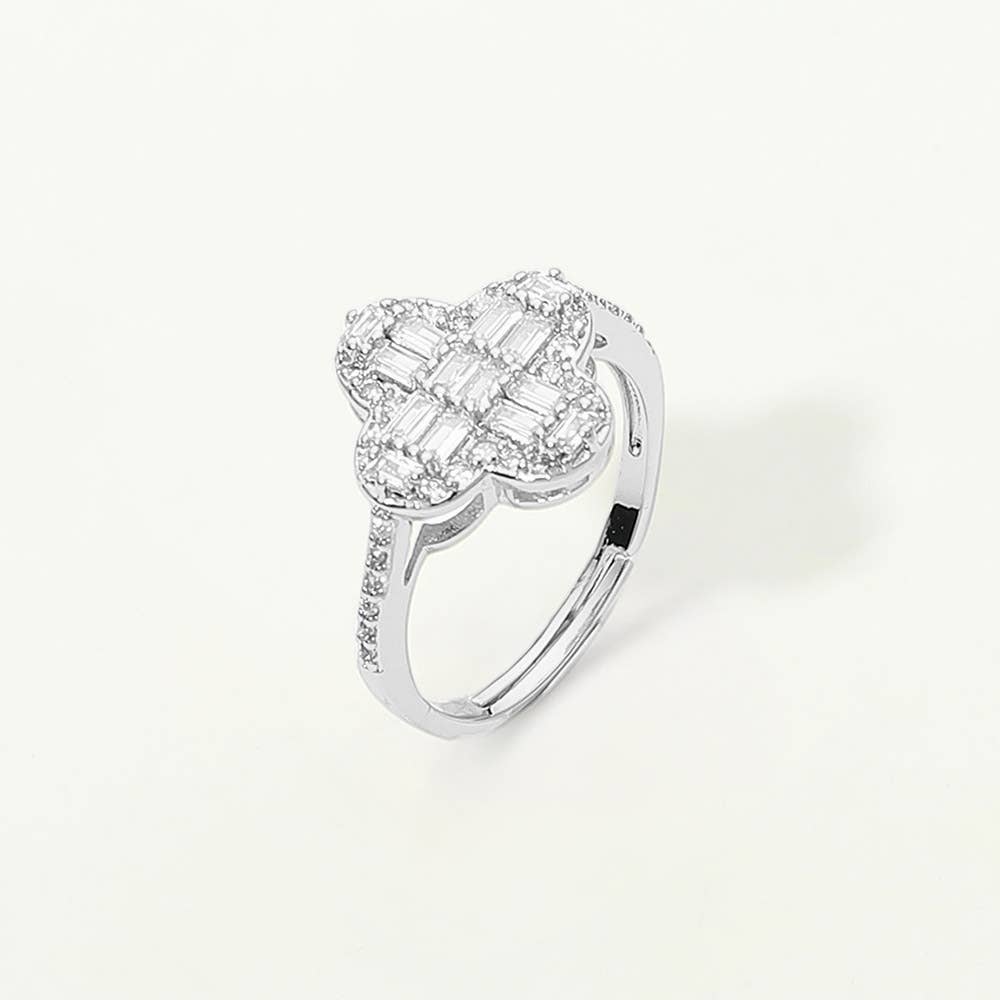 14K Gold Plated CZ Baguette Quatrefoil Adjustable Ring