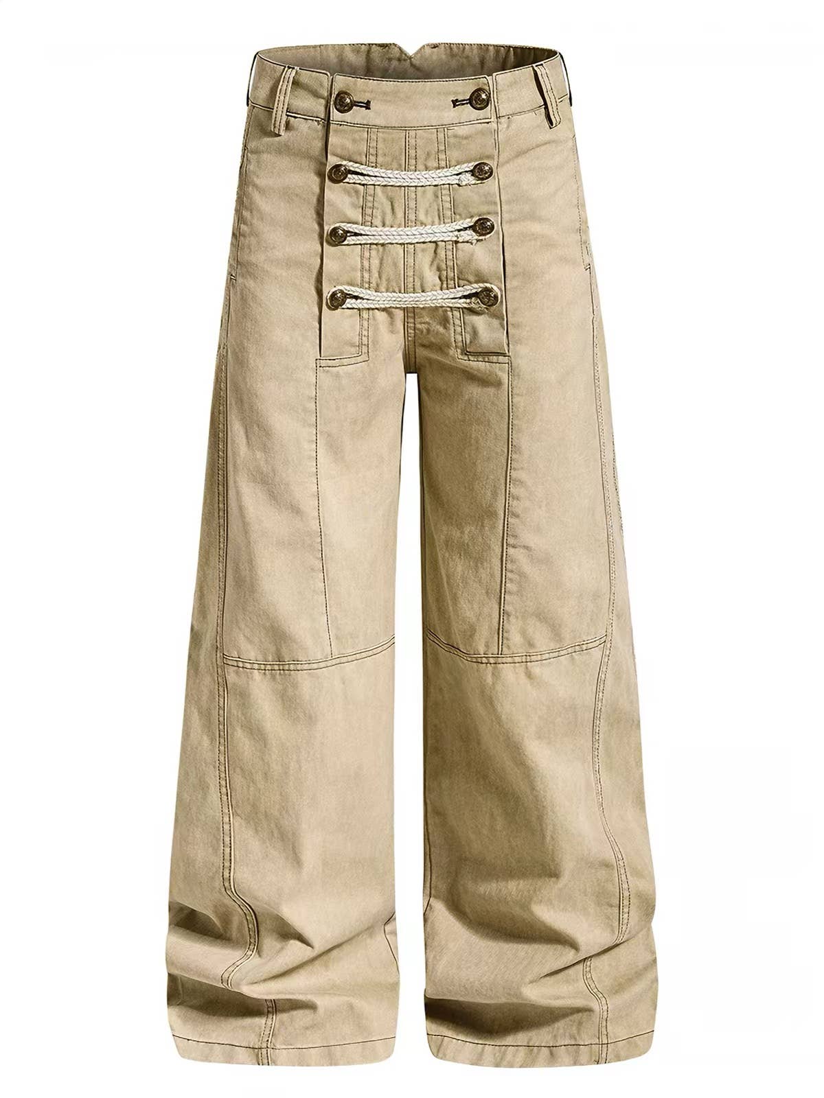 SY761Rope Detail Wide Leg Cargo Pants for Women and Men Chic