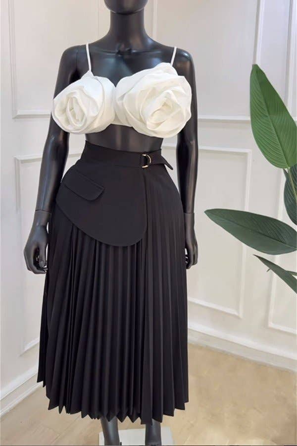 Fashion High Waist Design Sense A-Line Pleated Mid-Length Skirt