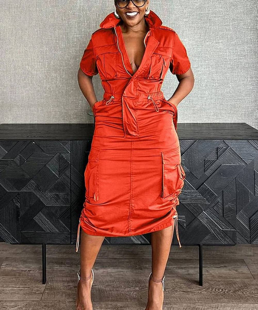 Multi-pocket Cargo Drawstring Pocket Dress for Casual Style