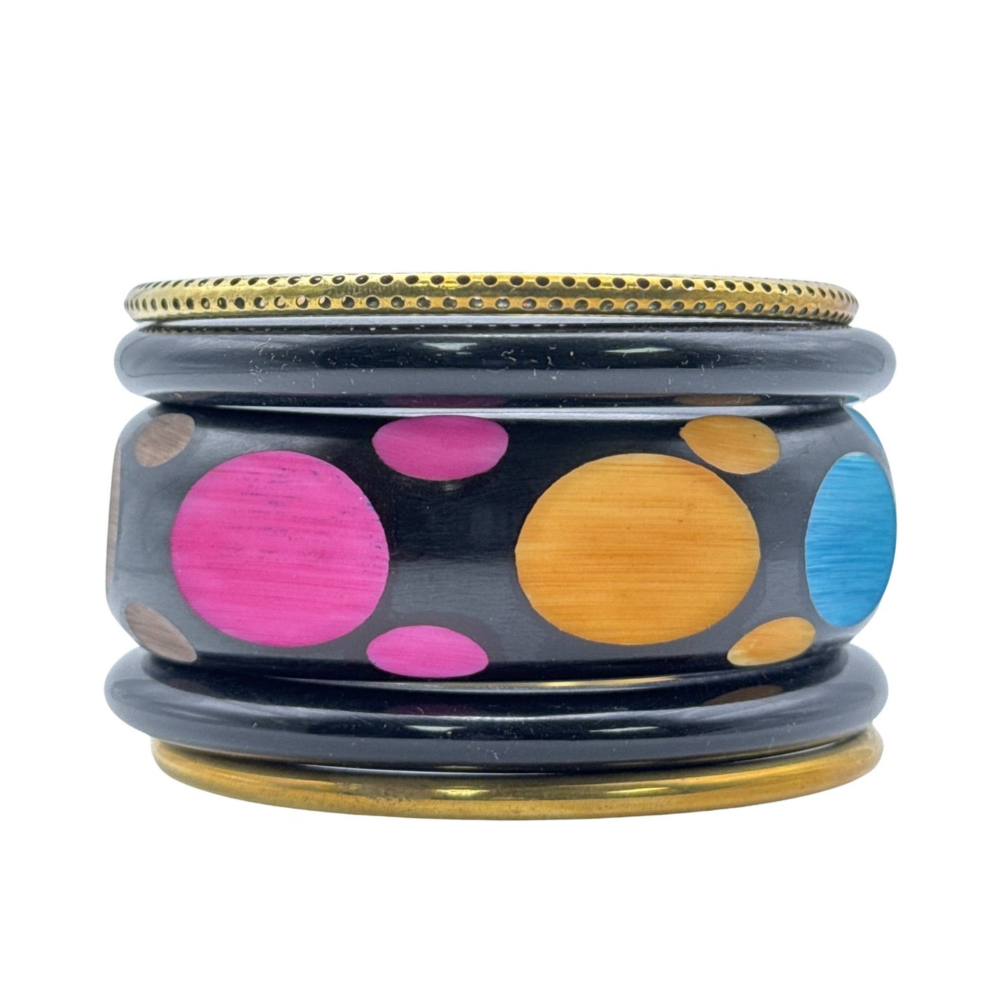 Bold Polka Dot Black & Gold-Tone Colorful Resin Bangle Set