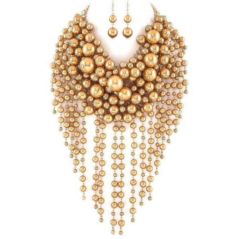 Chunky Dangling Pearls Choker Necklace Set