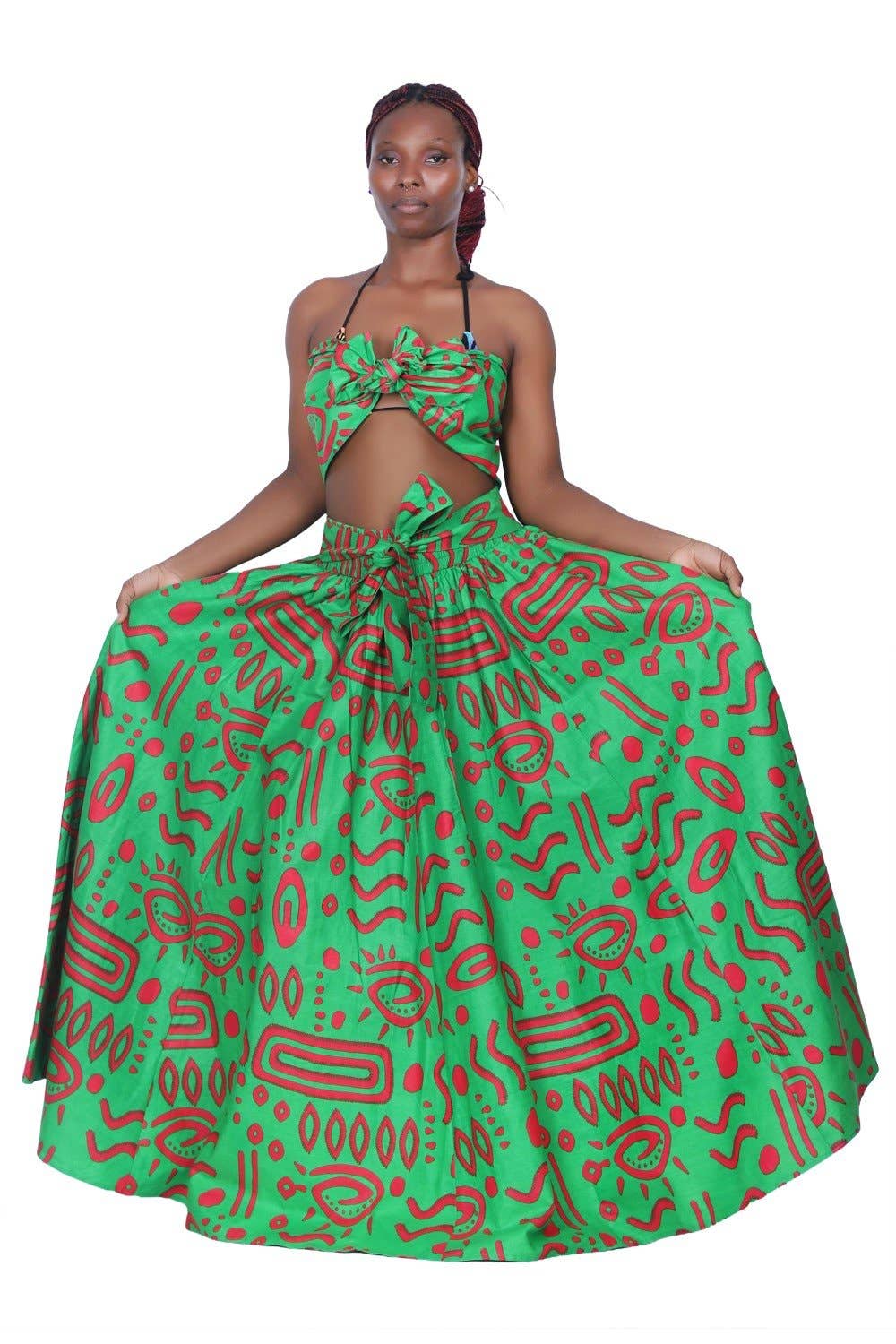 16317-285 African Print Wax Print Skirt with Headwrap