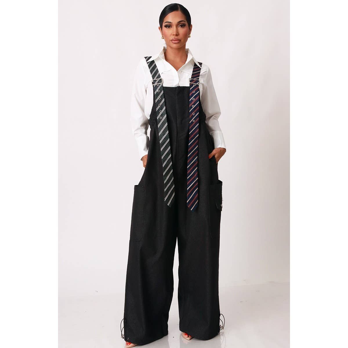 Stripe Tie Strap Detail Wide Leg Jumpsuit