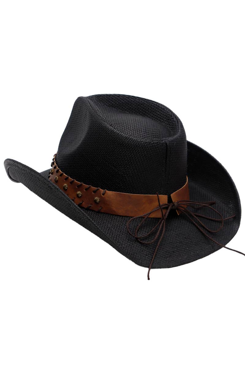 Star Stitched Belt Hard Shell Straw Cowboy Hat
