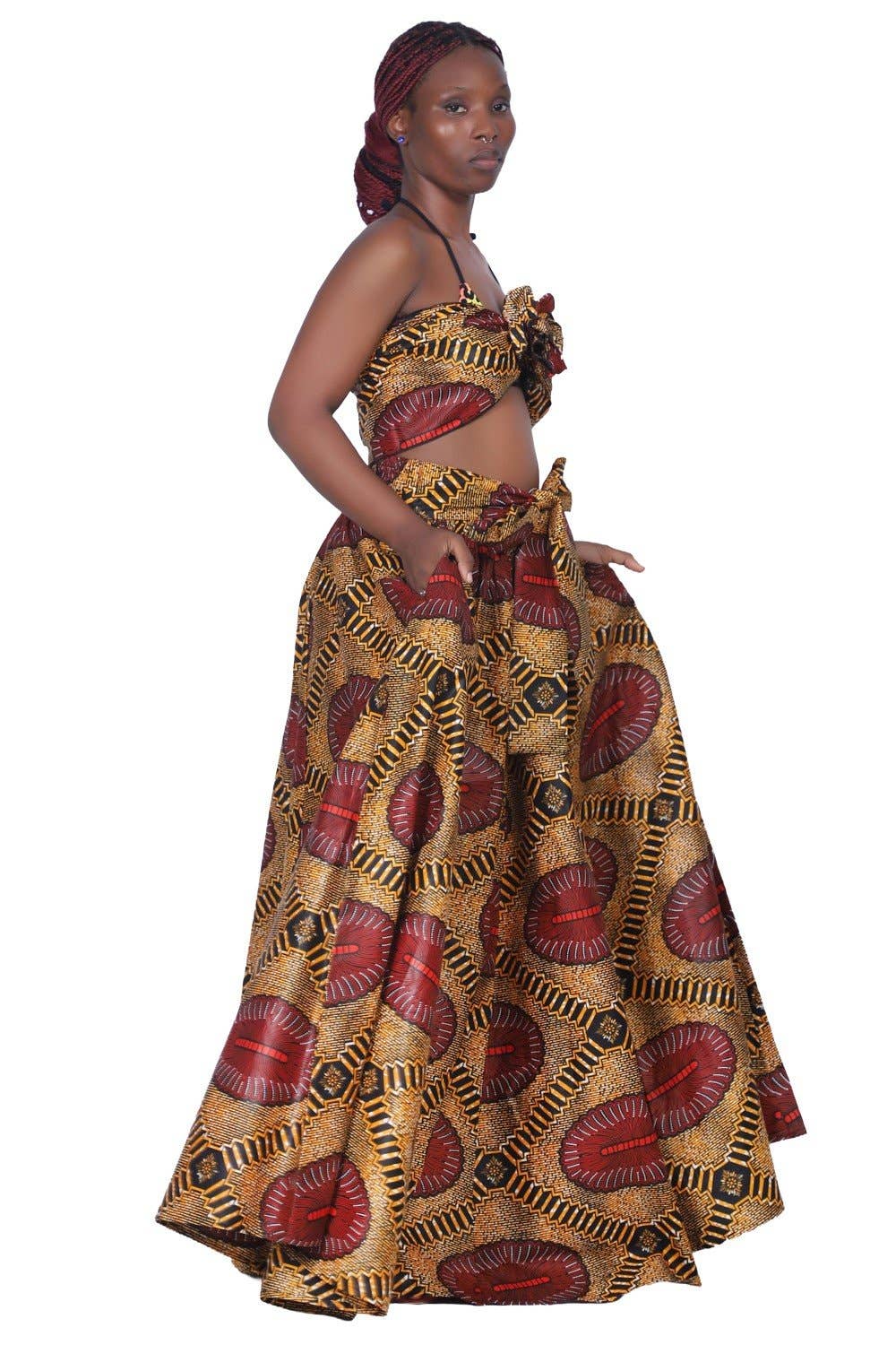 African Print Wax Print Skirt with Headwrap
