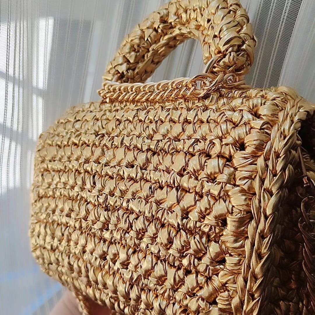 Metallic Evening Clutch Bag - Handmade Crochet