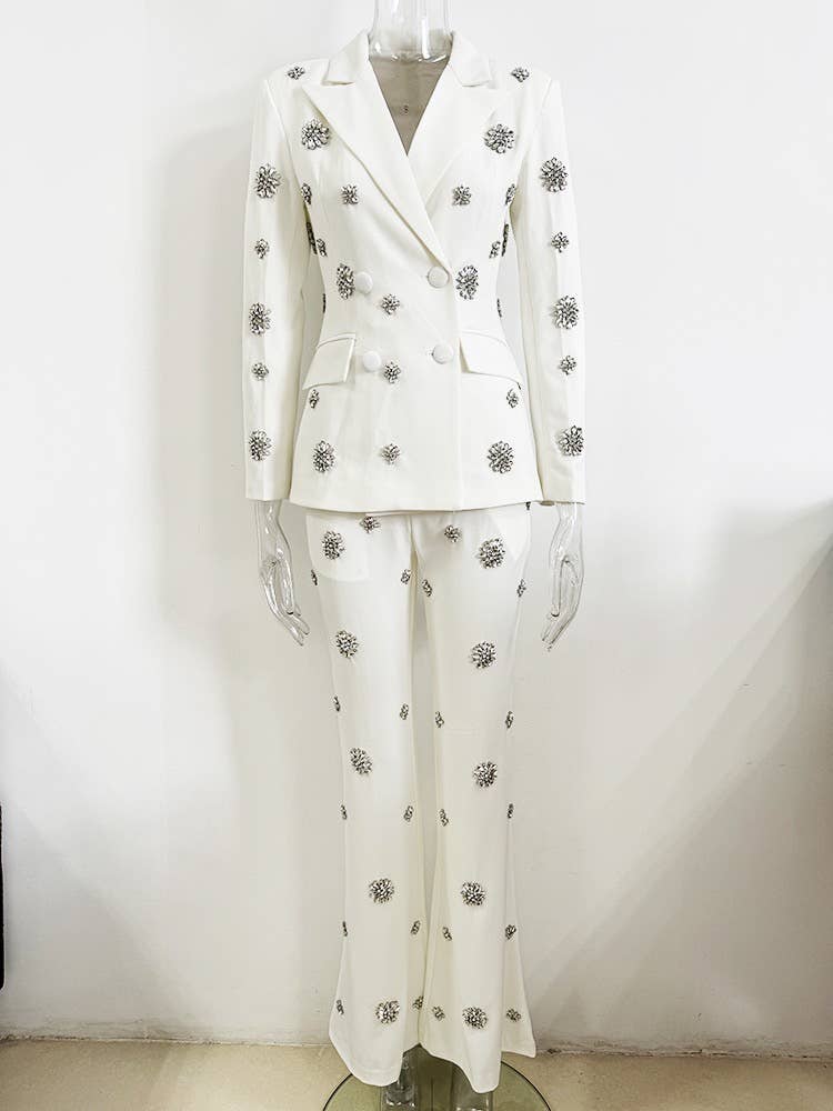 Diamond Beaded Suit Jacket & Flared Trousers Set