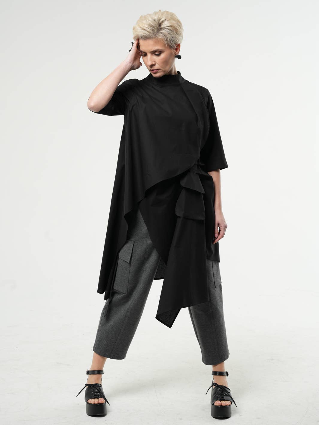 Asymmetric Tunic Shirt In Black