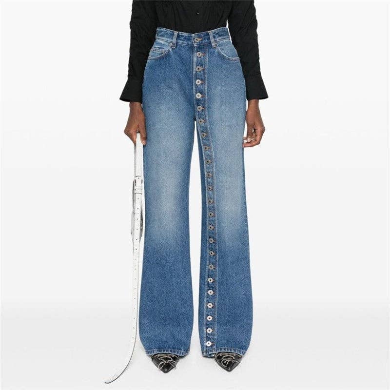Button High-Waisted Straight Leg Jeans